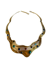 Gemstone Cabochon Gold Collar Necklace