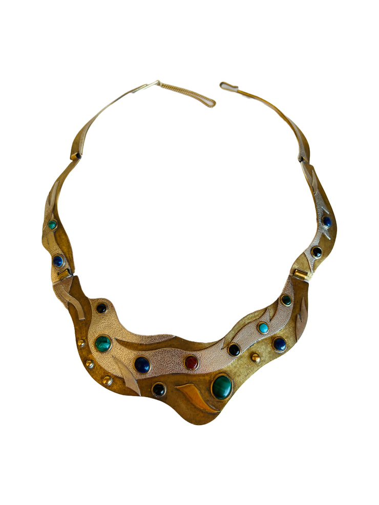 Gemstone Cabochon Gold Collar Necklace