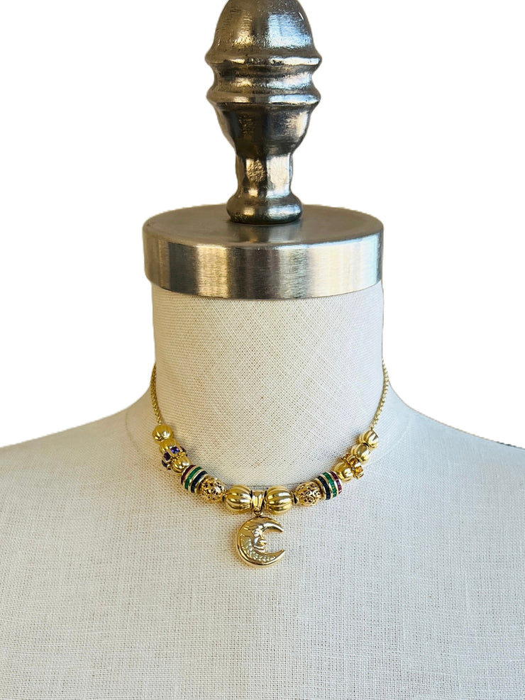 14k & 18k Moon Gemstone Charm Necklace