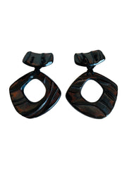 Large 1980s Black Hoop Clip Earrings