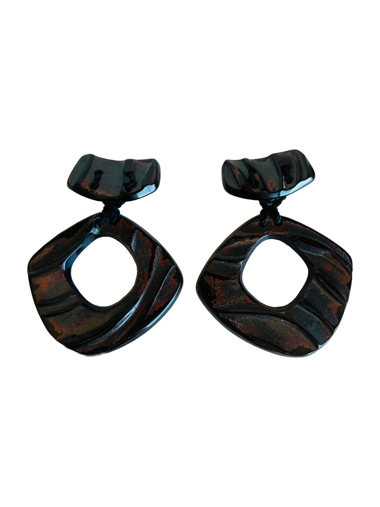 Large 1980s Black Hoop Clip Earrings