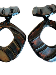 Large 1980s Black Hoop Clip Earrings