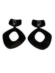 Large 1980s Black Hoop Clip Earrings
