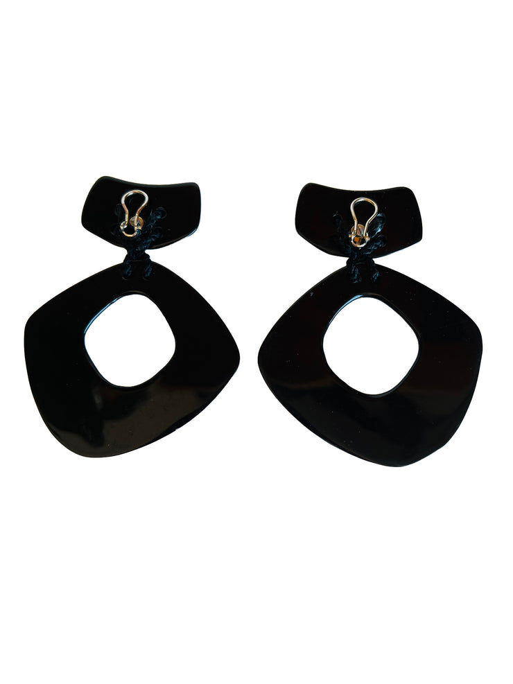 Large 1980s Black Hoop Clip Earrings