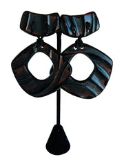 Large 1980s Black Hoop Clip Earrings