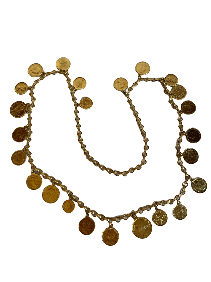 International Coin Charm Dangle Chain Necklace