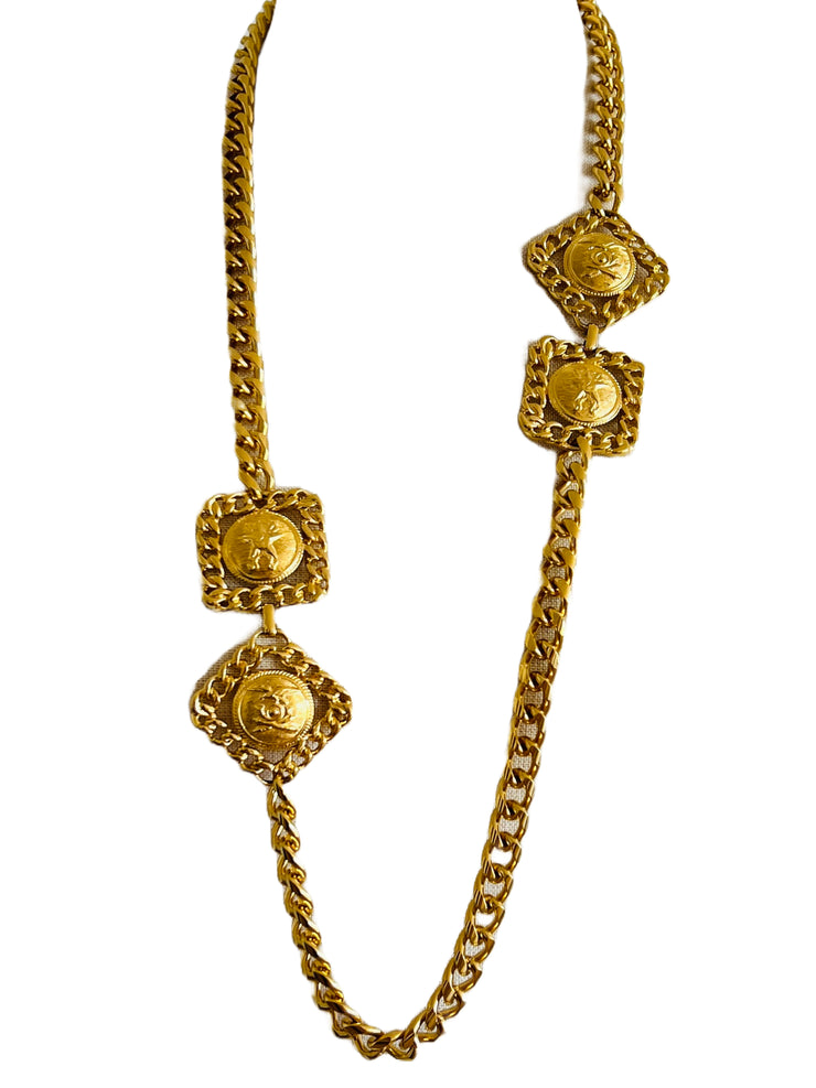 Coin Medallion Curb Chain Necklace Belt