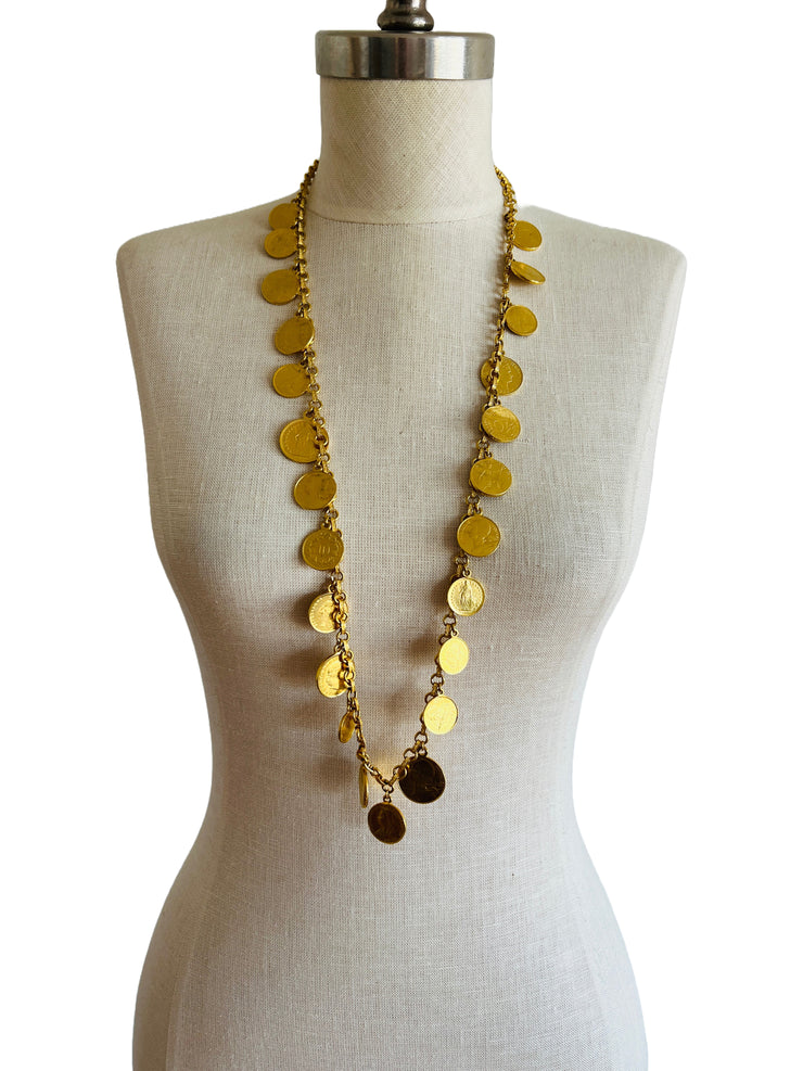International Coin Charm Dangle Chain Necklace