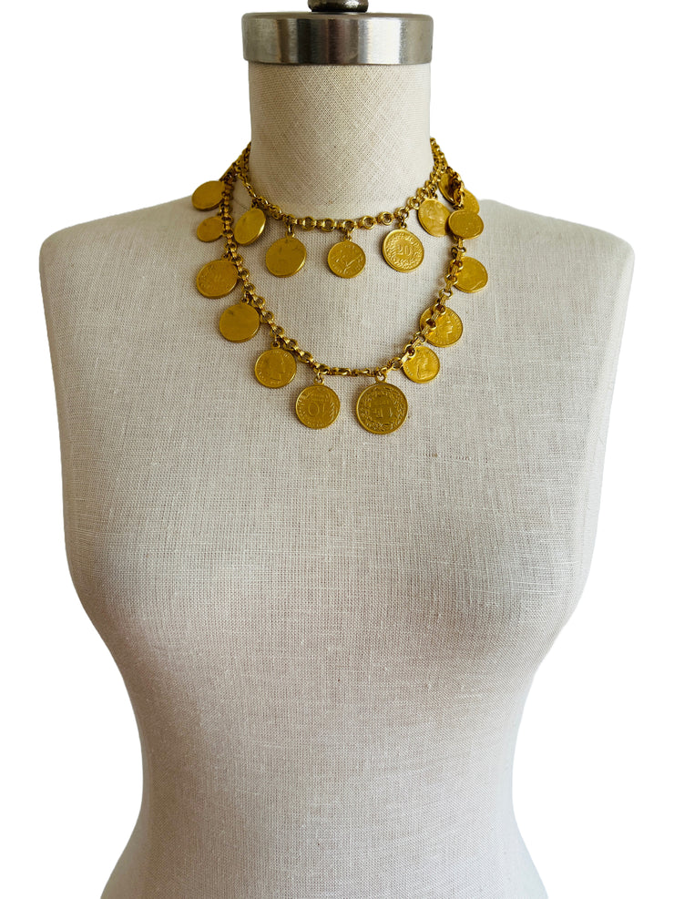 International Coin Charm Dangle Chain Necklace