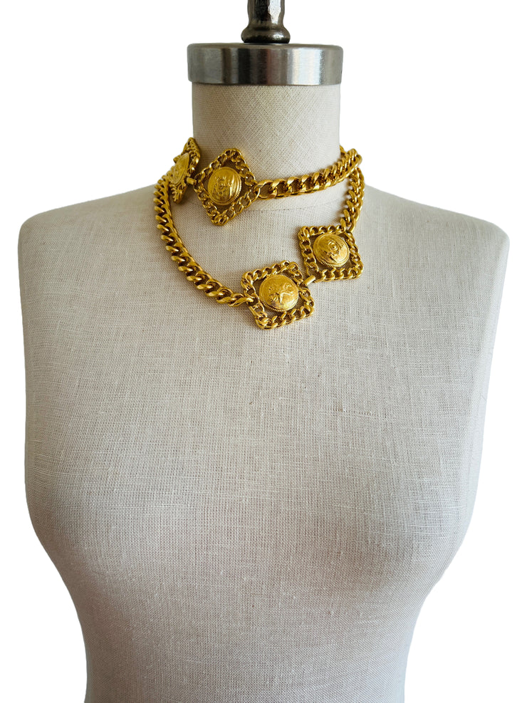 Coin Medallion Curb Chain Necklace Belt