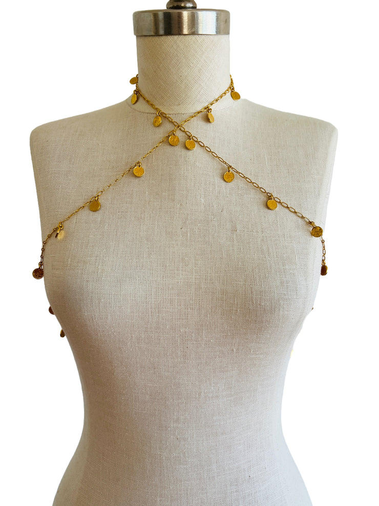 Extra Long Multi Chain Gold Coin Necklace