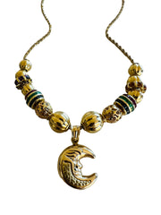 14k & 18k Moon Gemstone Charm Necklace
