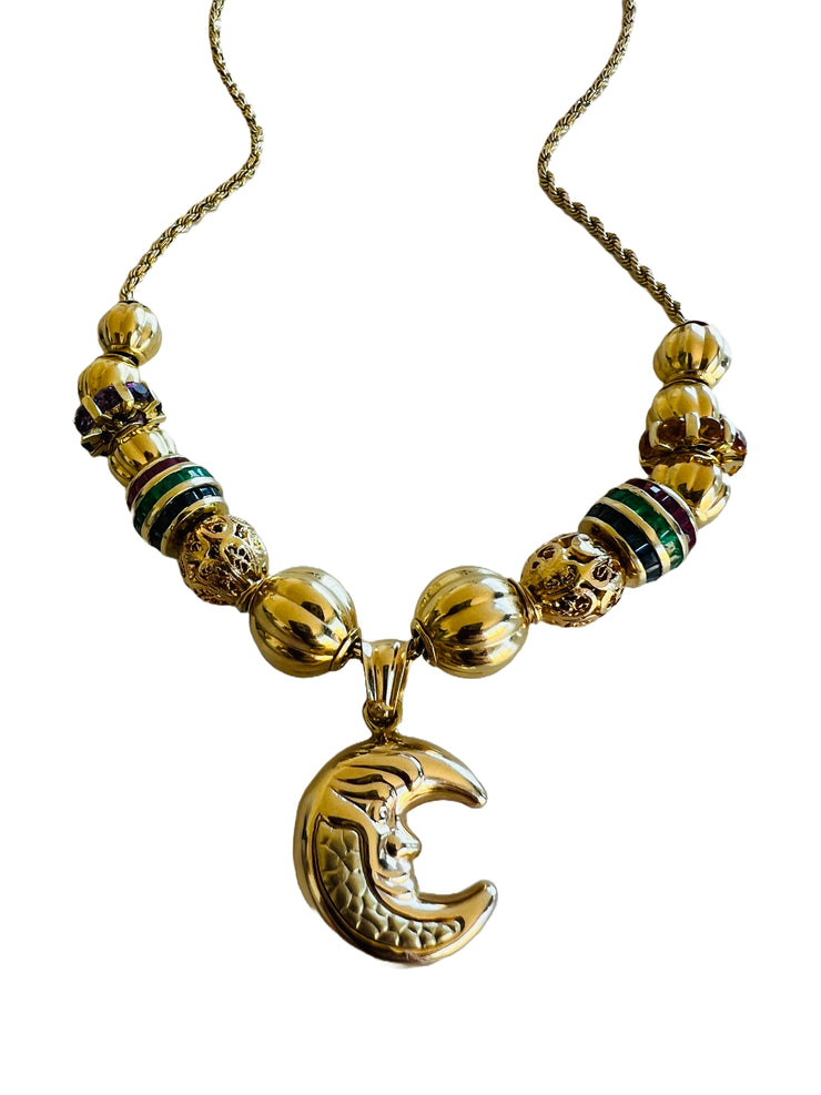 14k & 18k Moon Gemstone Charm Necklace