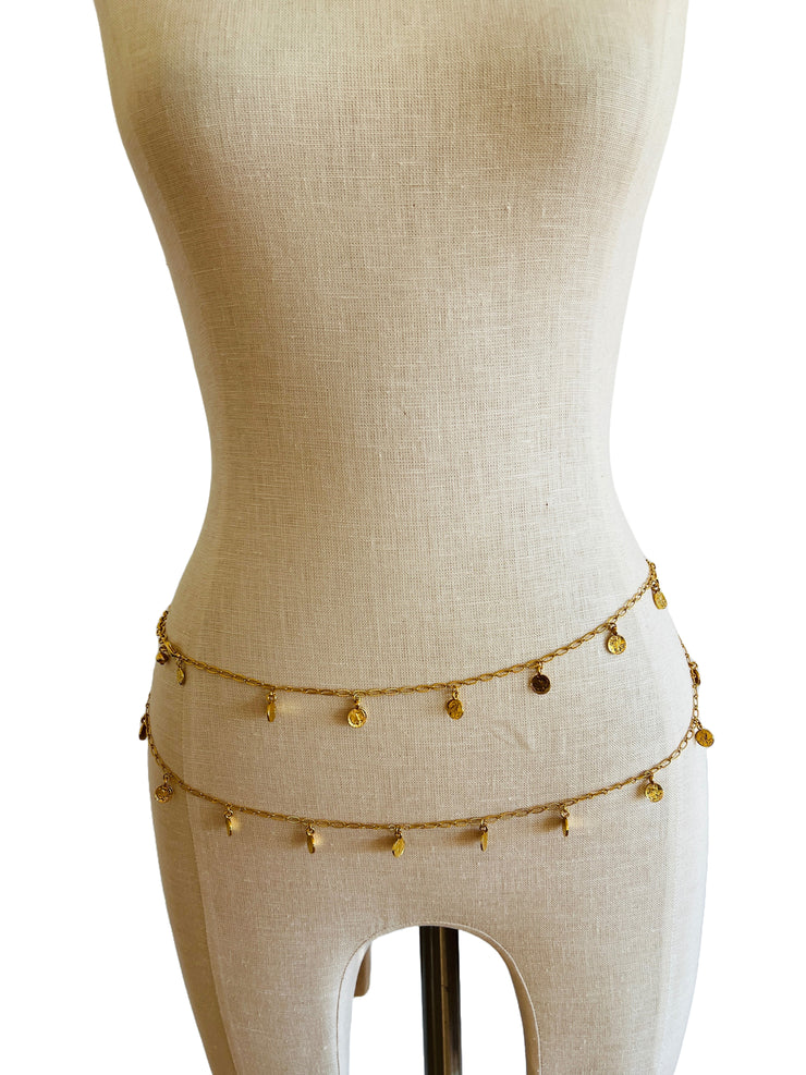 Extra Long Multi Chain Gold Coin Necklace