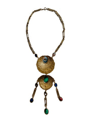 Massive Egyptian Revival Medallion Scarab Cabochon Necklace