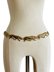 Gold Enamel Leopard Metal Chain Belt