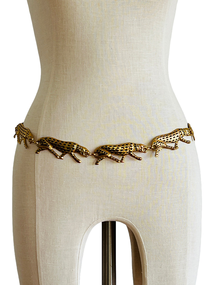 Gold Enamel Leopard Metal Chain Belt