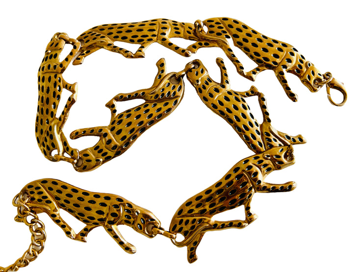 Gold Enamel Leopard Metal Chain Belt
