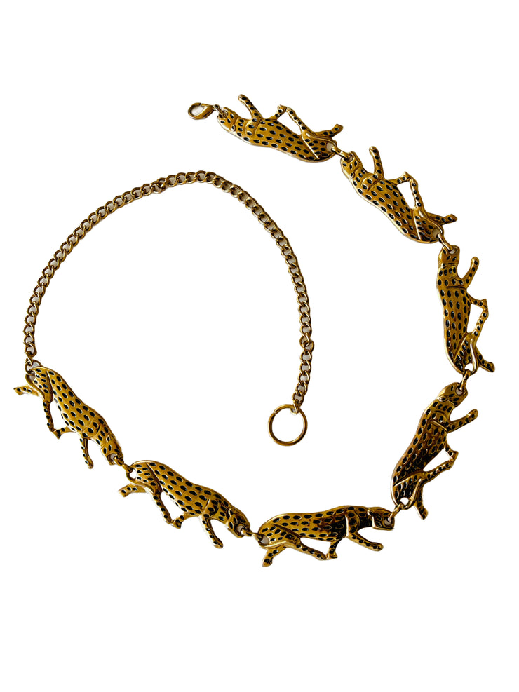 Gold Enamel Leopard Metal Chain Belt