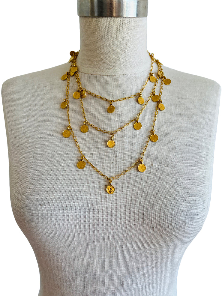 Extra Long Multi Chain Gold Coin Necklace