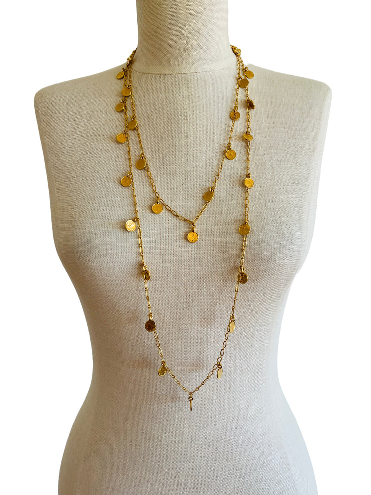 Extra Long Multi Chain Gold Coin Necklace