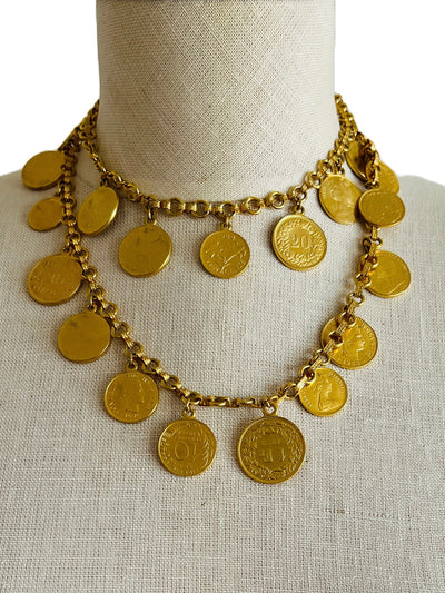 International Coin Charm Dangle Chain Necklace