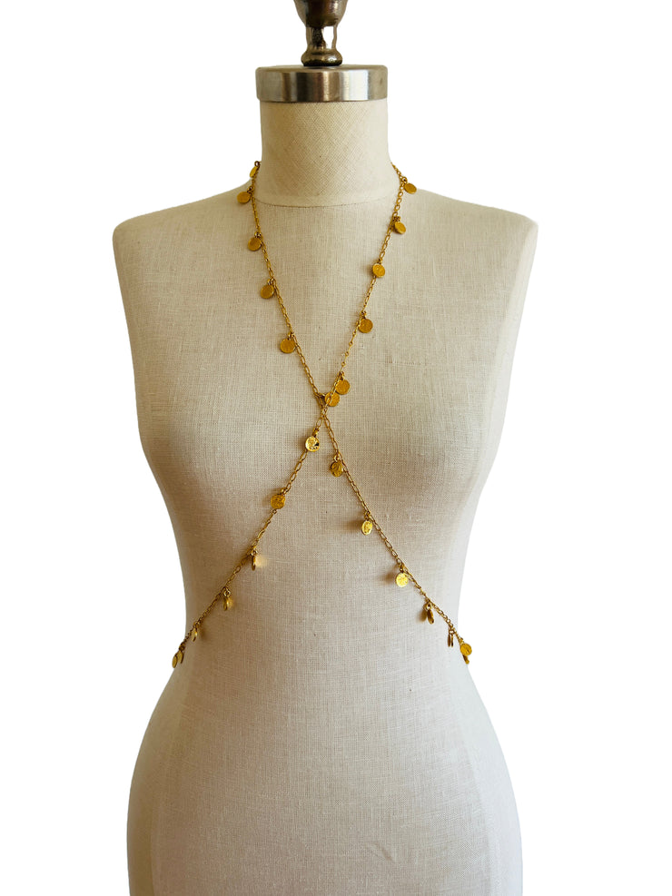 Extra Long Multi Chain Gold Coin Necklace