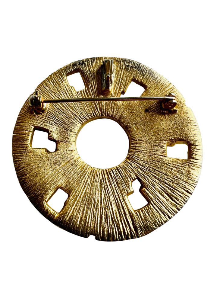 Modernist Brutalist Medallion Cabochon Brooch Pendant