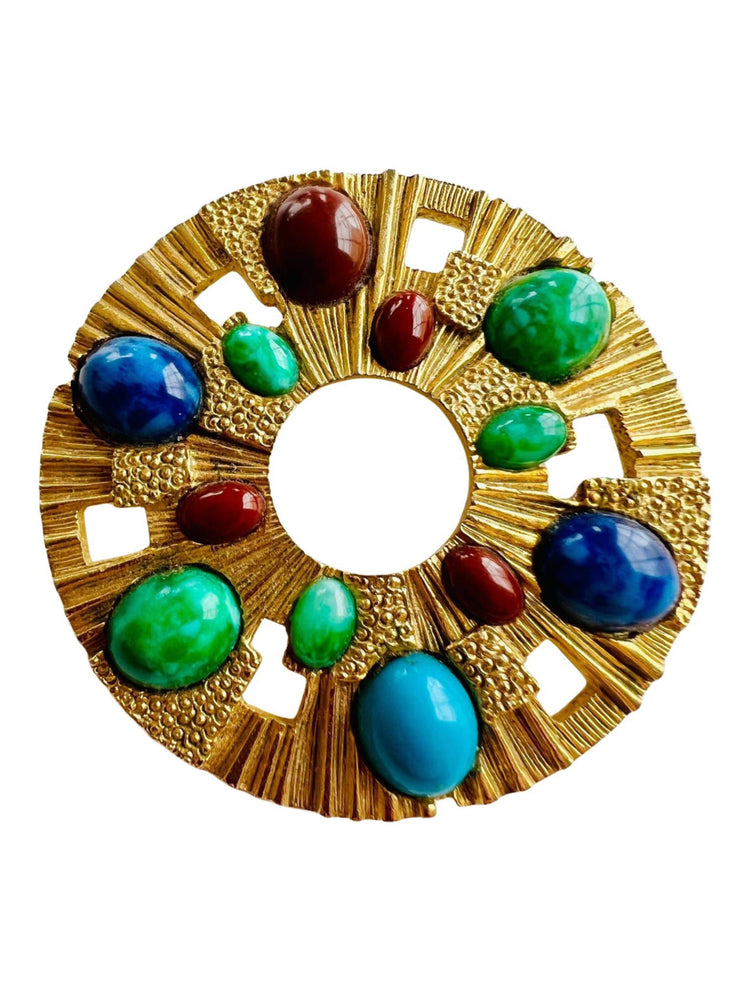 Modernist Brutalist Medallion Cabochon Brooch Pendant