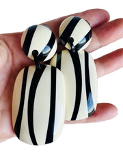 Large Black White Resin Clip Earrings