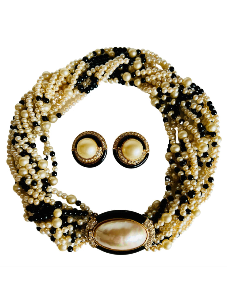 Beaded Torsade Choker Necklace Earring Set