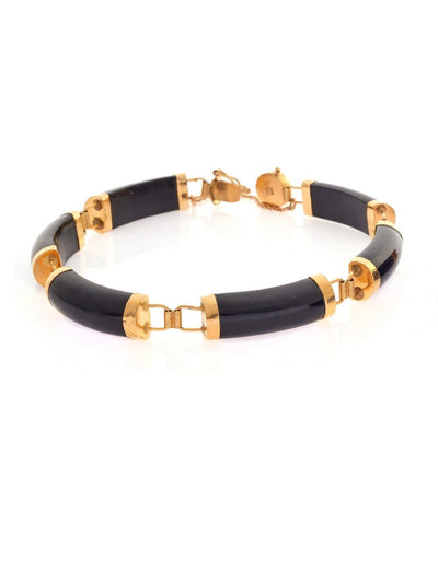 14k Gold Black Onyx Chalcedony Good Fortune Bracelet