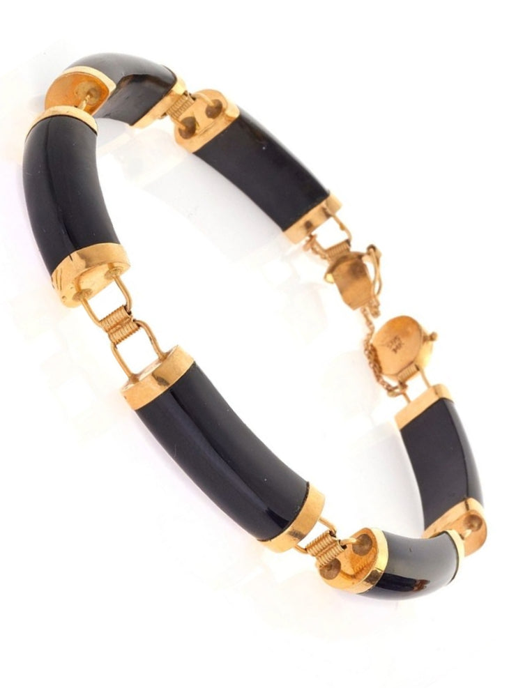 14k Gold Black Onyx Chalcedony Good Fortune Bracelet