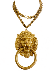 1960's Lion's Head Door Knocker Gold Necklace