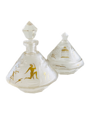Crystal Perfume Cologne Bottle Vanity Set W/ Gold Hieroglyphs