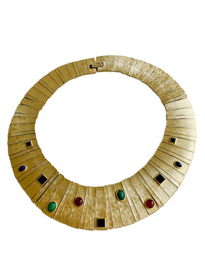 1960s Jeweled Cabochon Gold Bib Choker