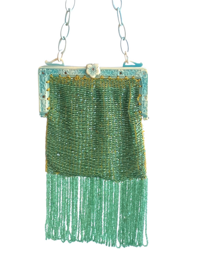 1920's Art Deco Beaded Green Flapper Bag