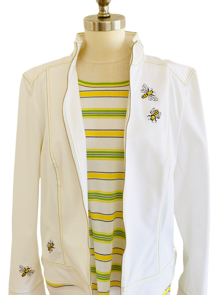 Embroidered Honey Bee White Jacket & Blouse Set