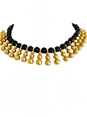 Heavy Black Gold Dangle Choker Bib Necklace