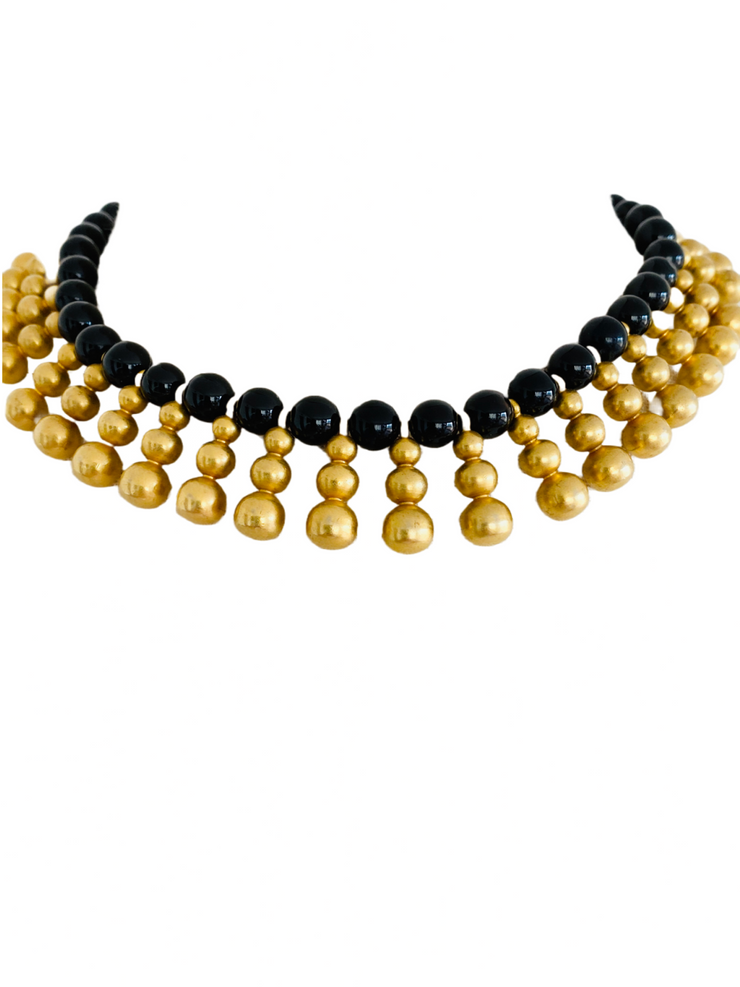 Heavy Black Gold Dangle Choker Bib Necklace
