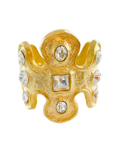 Tribal Satin Gold Hinged Cuff Bracelet