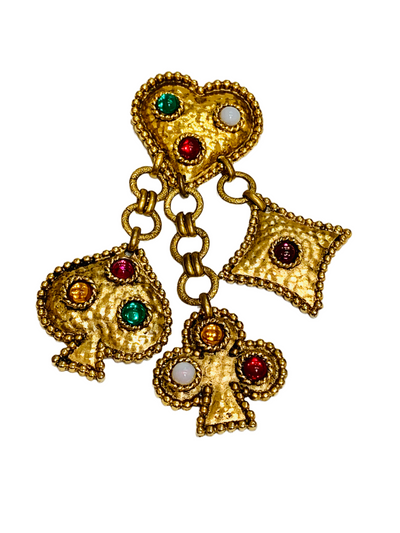 1980's French Card Motif Brooch