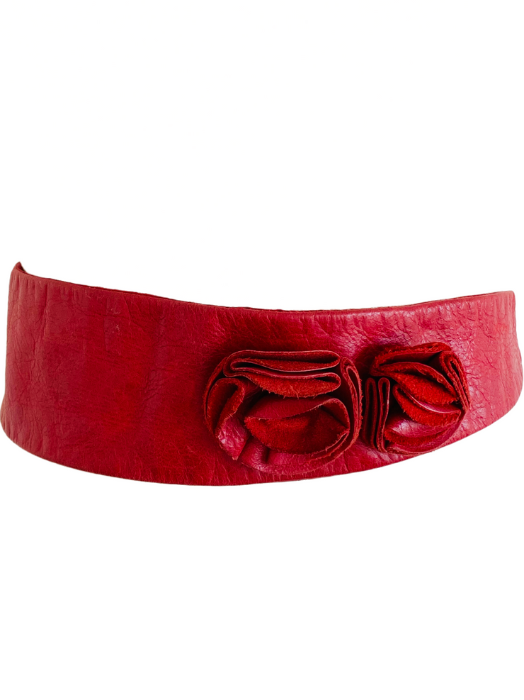 French Red Leather Flower Belt