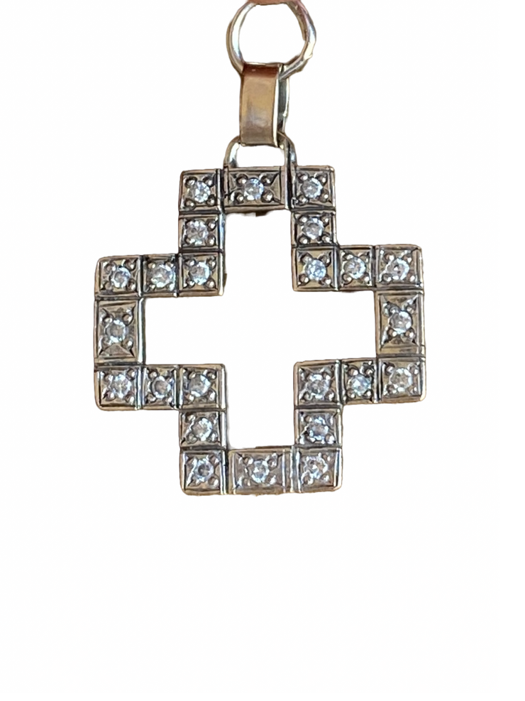 18K White Gold Diamond Cross Charm Pendant
