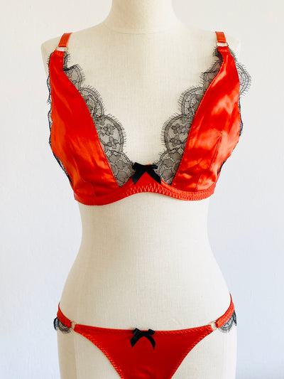 Coral Orange Kacie Bra Pantie Set 34DD Sz 2 Sm