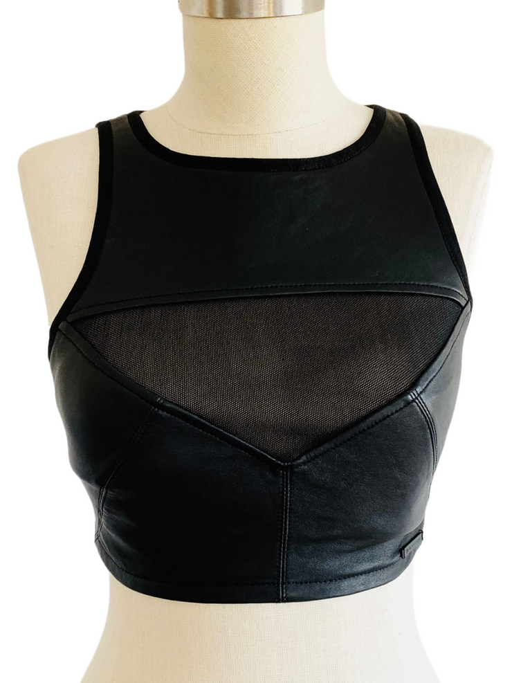 Black Leather Halter Body Bra