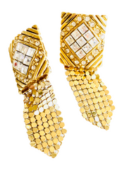 Whiting Davis Gold Mesh Rhinestone Earrings