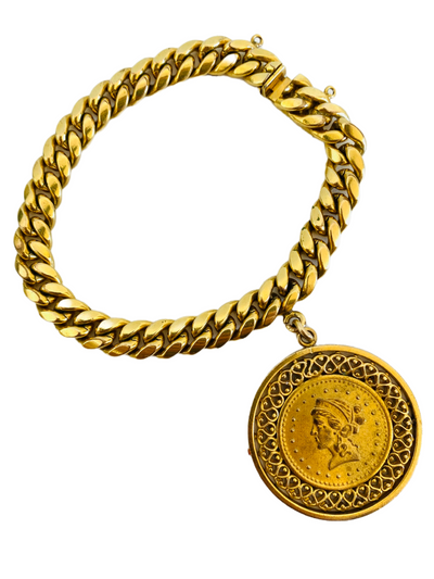 Vintage Gold Cuban Chain Coin Charm Bracelet