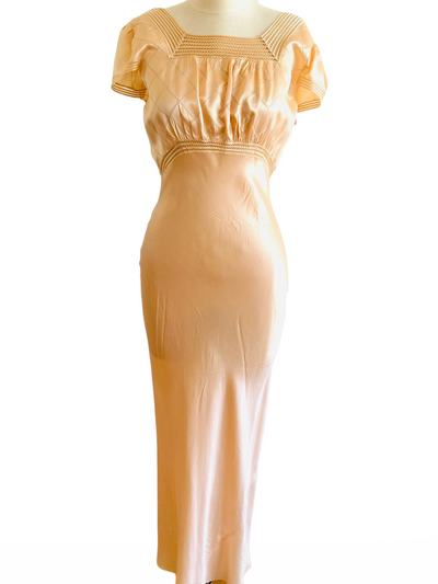 1940s Bias Cut Peach Satin Nightgown