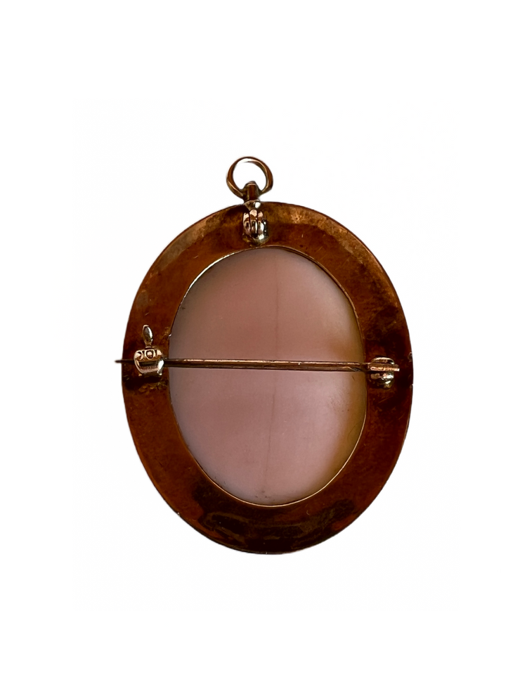 Victorian 10k Rose Gold Cameo Shell Portrait Pendant Brooch